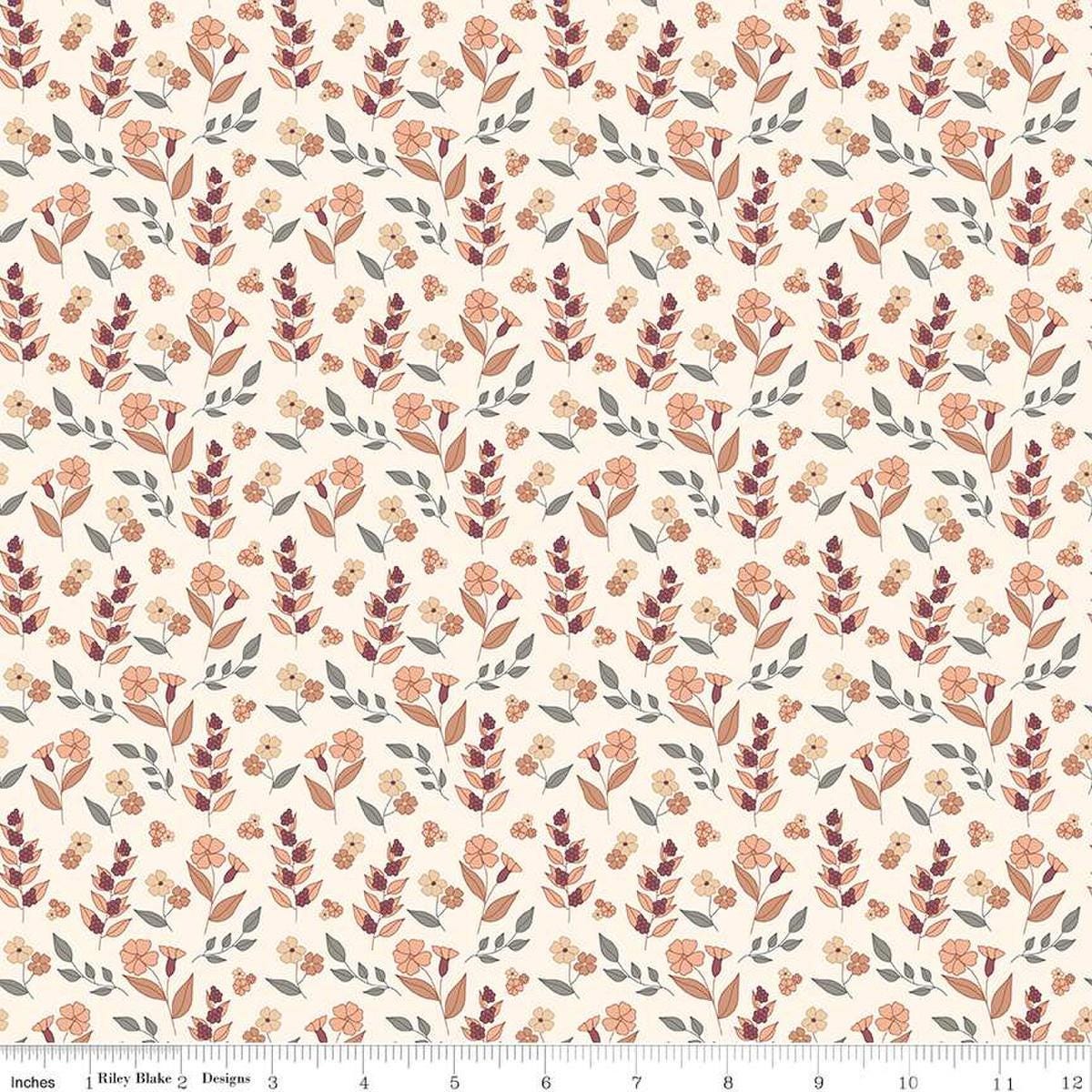 Image of the Evening on the Prairie Autumn Floral Cream quilting cotton fabric by Modern Prairie for Riley Blake Designs. Features plants on an off-white background. Cute Little Fabric Shop