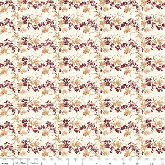 Image of the Evening on the Prairie Prairie Berries Cream quilting cotton fabric by Modern Prairie for Riley Blake Designs. Features leaves on a beige background. Cute Little Fabric Shop