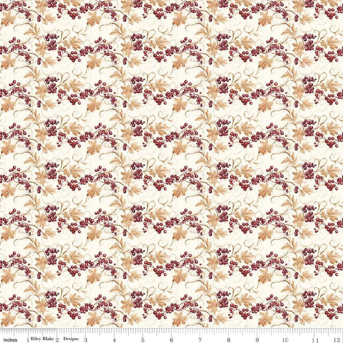 Image of the Evening on the Prairie Prairie Berries Cream quilting cotton fabric by Modern Prairie for Riley Blake Designs. Features leaves on a beige background. Cute Little Fabric Shop