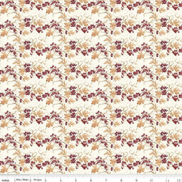 Image of the Evening on the Prairie Prairie Berries Cream quilting cotton fabric by Modern Prairie for Riley Blake Designs. Features leaves on a beige background. Cute Little Fabric Shop