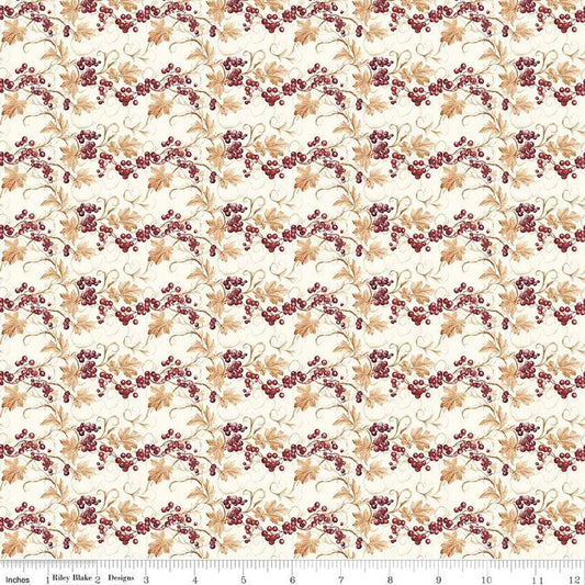 Image of the Evening on the Prairie Prairie Berries Cream quilting cotton fabric by Modern Prairie for Riley Blake Designs. Features leaves on a beige background. Cute Little Fabric Shop