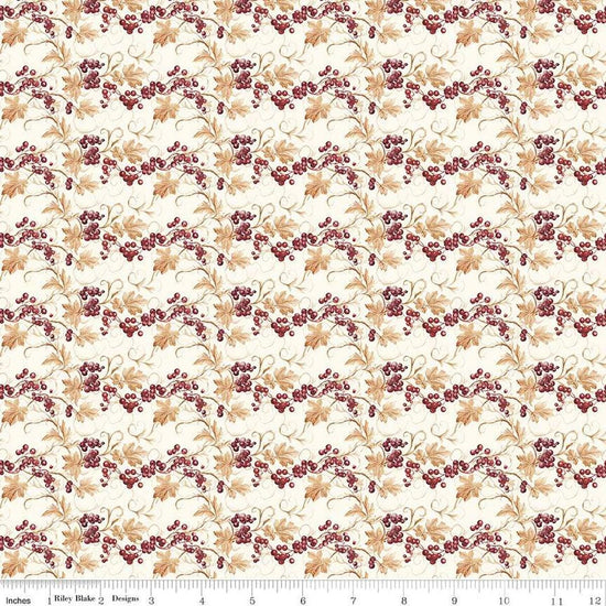 Image of the Evening on the Prairie Prairie Berries Cream quilting cotton fabric by Modern Prairie for Riley Blake Designs. Features leaves on a beige background. Cute Little Fabric Shop