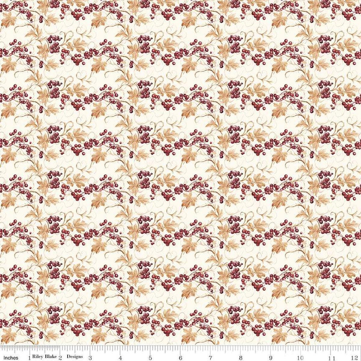 Image of the Evening on the Prairie Prairie Berries Cream quilting cotton fabric by Modern Prairie for Riley Blake Designs. Features leaves on a beige background. Cute Little Fabric Shop
