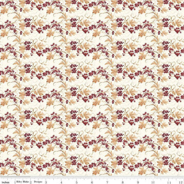 Image of the Evening on the Prairie Prairie Berries Cream quilting cotton fabric by Modern Prairie for Riley Blake Designs. Features leaves on a beige background. Cute Little Fabric Shop