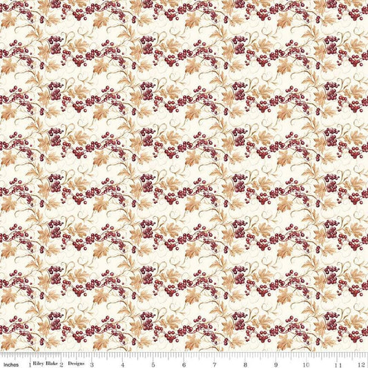 Image of the Evening on the Prairie Prairie Berries Cream quilting cotton fabric by Modern Prairie for Riley Blake Designs. Features leaves on a beige background. Cute Little Fabric Shop