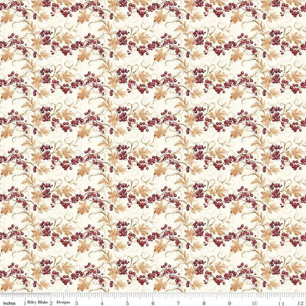 Image of the Evening on the Prairie Prairie Berries Cream quilting cotton fabric by Modern Prairie for Riley Blake Designs. Features leaves on a beige background. Cute Little Fabric Shop
