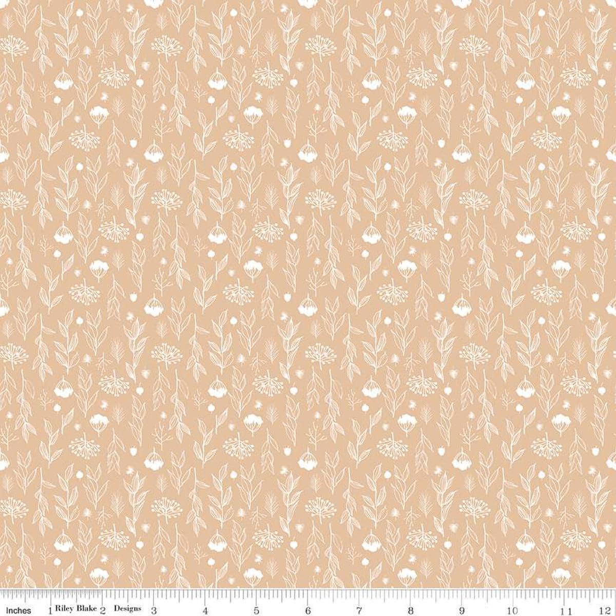 Image of the Evening on the Prairie Silhouette Floral Beige quilting cotton fabric by Modern Prairie for Riley Blake Designs. Features plants on an off-white background. Cute Little Fabric Shop