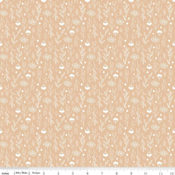 Image of the Evening on the Prairie Silhouette Floral Beige quilting cotton fabric by Modern Prairie for Riley Blake Designs. Features plants on an off-white background. Cute Little Fabric Shop