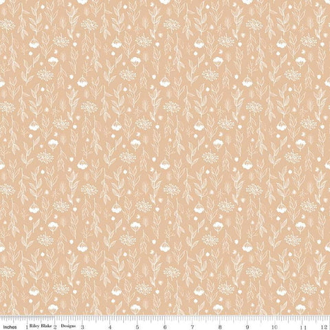 Image of the Evening on the Prairie Silhouette Floral Beige quilting cotton fabric by Modern Prairie for Riley Blake Designs. Features plants on an off-white background. Cute Little Fabric Shop