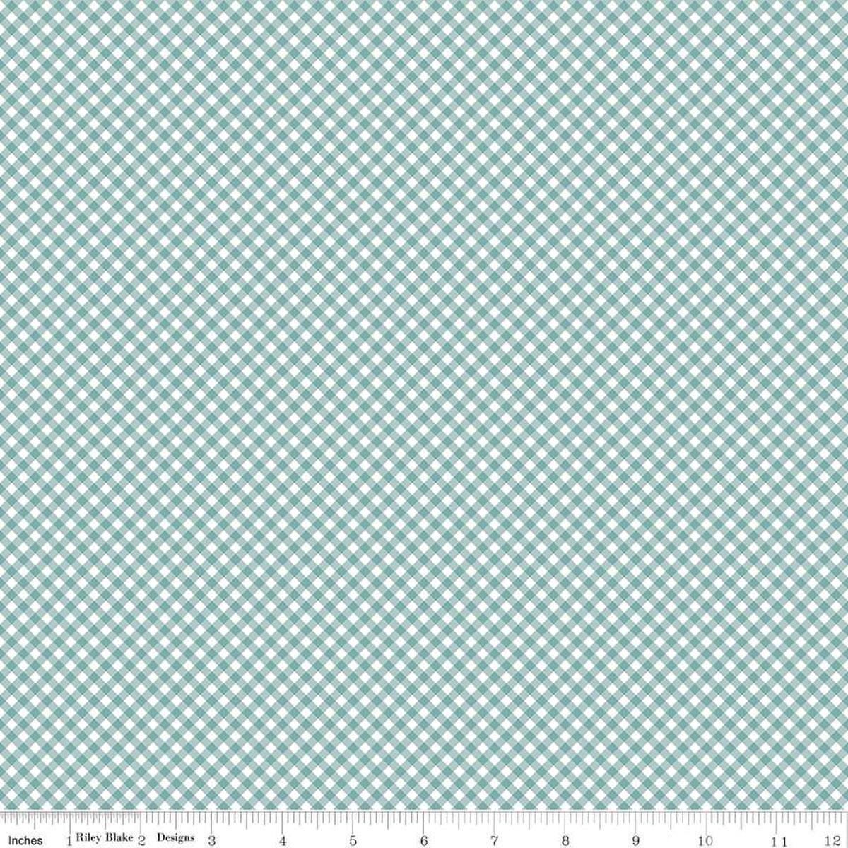 Image of the Baby Boy Gingham Blue quilting cotton fabric by Lori Whitlock for Riley Blake Designs. Features plaid on a blue background. Cute Little Fabric Shop