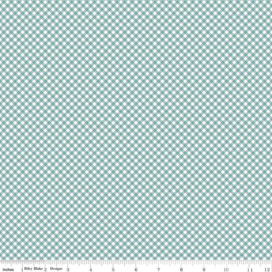 Image of the Baby Boy Gingham Blue quilting cotton fabric by Lori Whitlock for Riley Blake Designs. Features plaid on a blue background. Cute Little Fabric Shop