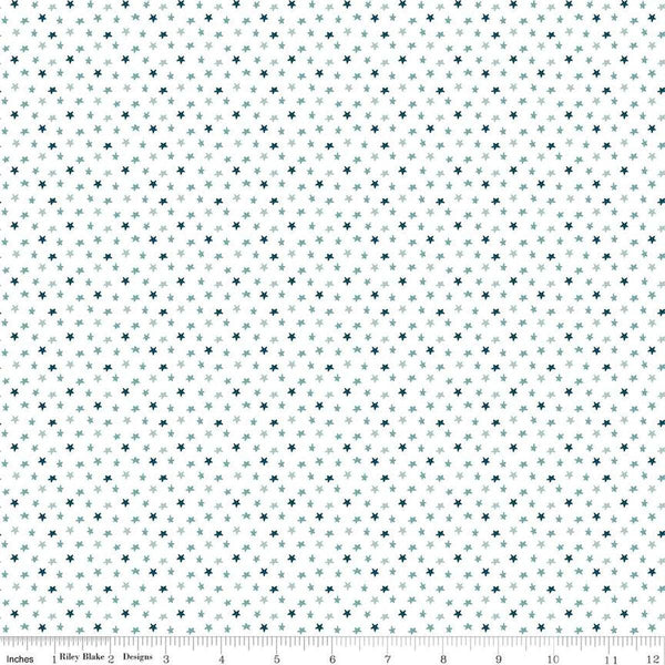 Image of the Baby Boy Stars White quilting cotton fabric by Lori Whitlock for Riley Blake Designs. Features stars on a white background. Cute Little Fabric Shop