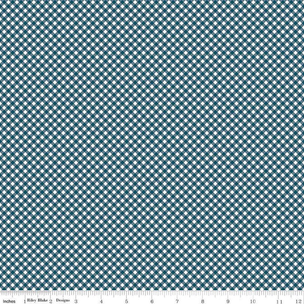 Image of the Baby Boy Gingham Oxford quilting cotton fabric by Lori Whitlock for Riley Blake Designs. Features plaid on a blue background. Cute Little Fabric Shop