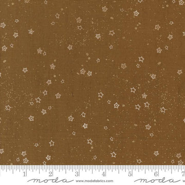 Images of Foraged Found Stardust Cocoa quilting cotton fabric by Fancy That Design House for Moda Fabrics. Features starts on a brown background. Cute Little Fabric Shop