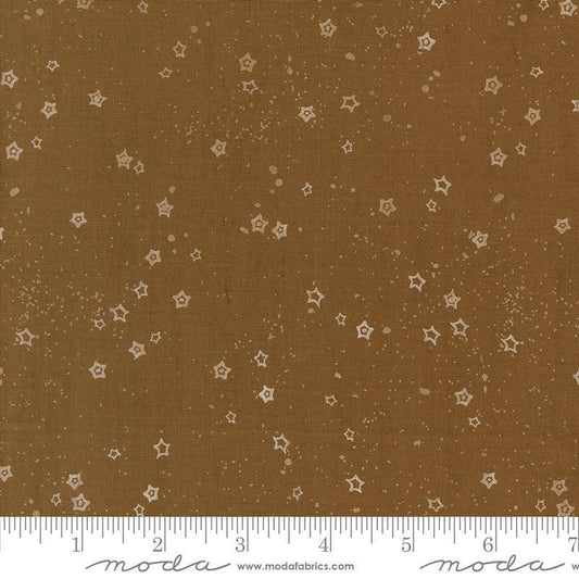Images of Foraged Found Stardust Cocoa quilting cotton fabric by Fancy That Design House for Moda Fabrics. Features starts on a brown background. Cute Little Fabric Shop
