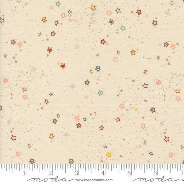 Images of Foraged Found Stardust Eggshell quilting cotton fabric by Fancy That Design House for Moda Fabrics. Features starts on a white background. Cute Little Fabric Shop