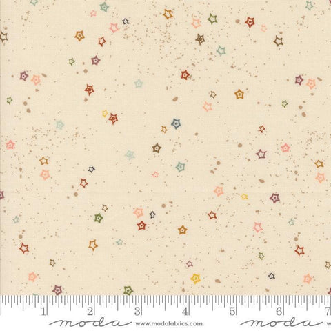 Images of Foraged Found Stardust Eggshell quilting cotton fabric by Fancy That Design House for Moda Fabrics. Features starts on a white background. Cute Little Fabric Shop