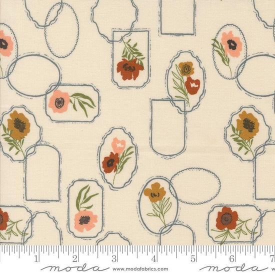 Images of Foraged Found Floral Eggshell quilting cotton fabric by Fancy That Design House for Moda Fabrics. Features flowers on a cream background. Cute Little Fabric Shop