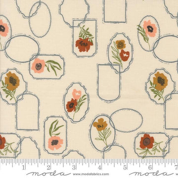 Images of Foraged Found Floral Eggshell quilting cotton fabric by Fancy That Design House for Moda Fabrics. Features flowers on a cream background. Cute Little Fabric Shop