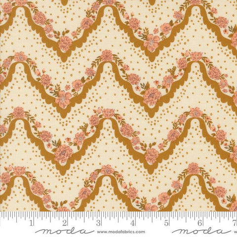 Images of Foraged Found Stripes Caramel quilting cotton fabric by Fancy That Design House for Moda Fabrics. Features chevron on an orange background. Cute Little Fabric Shop