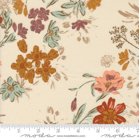 Images of Foraged Found Bloom Eggshell quilting cotton fabric by Fancy That Design House for Moda Fabrics. Features flowers on a cream background. Cute Little Fabric Shop
