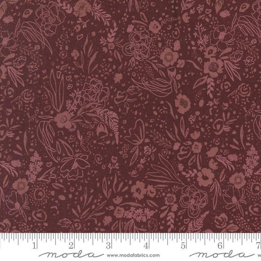 Images of Foraged Found Field Merlot quilting cotton fabric by Fancy That Design House for Moda Fabrics. Features leaves on a purple background. Cute Little Fabric Shop