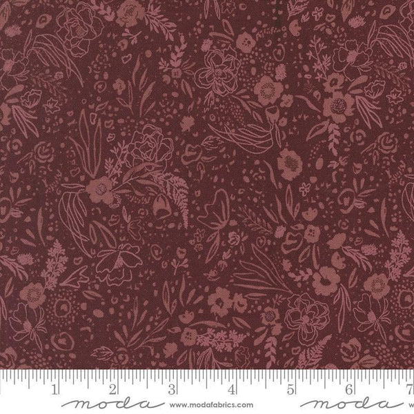 Images of Foraged Found Field Merlot quilting cotton fabric by Fancy That Design House for Moda Fabrics. Features leaves on a purple background. Cute Little Fabric Shop