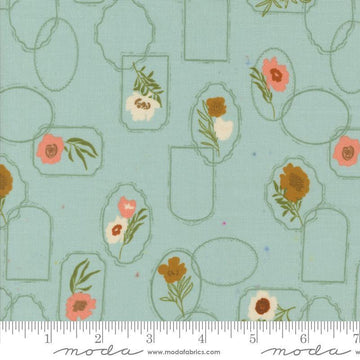 Images of Foraged Found Floral Mist quilting cotton fabric by Fancy That Design House for Moda Fabrics. Features flowers on a blue background. Cute Little Fabric Shop