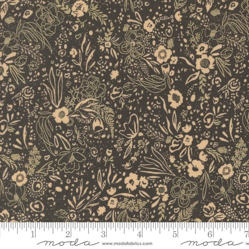 Images of Foraged Found Field Iron quilting cotton fabric by Fancy That Design House for Moda Fabrics. Features leaves on a gray background. Cute Little Fabric Shop