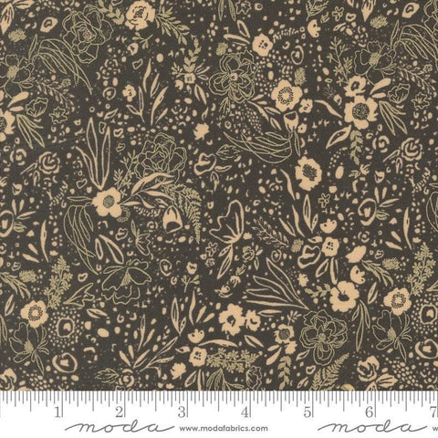 Images of Foraged Found Field Iron quilting cotton fabric by Fancy That Design House for Moda Fabrics. Features leaves on a gray background. Cute Little Fabric Shop