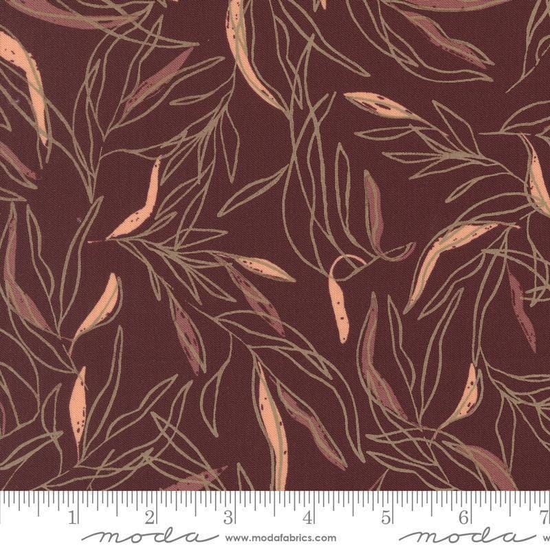 Images of Foraged Found Leaf Merlot quilting cotton fabric by Fancy That Design House for Moda Fabrics. Features leaves on a purple background. Cute Little Fabric Shop