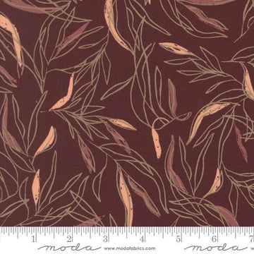 Images of Foraged Found Leaf Merlot quilting cotton fabric by Fancy That Design House for Moda Fabrics. Features leaves on a purple background. Cute Little Fabric Shop