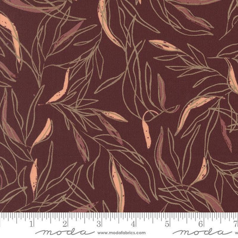 Images of Foraged Found Leaf Merlot quilting cotton fabric by Fancy That Design House for Moda Fabrics. Features leaves on a purple background. Cute Little Fabric Shop