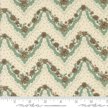 Images of Foraged Found Stripes Mist quilting cotton fabric by Fancy That Design House for Moda Fabrics. Features chevron on a green background. Cute Little Fabric Shop