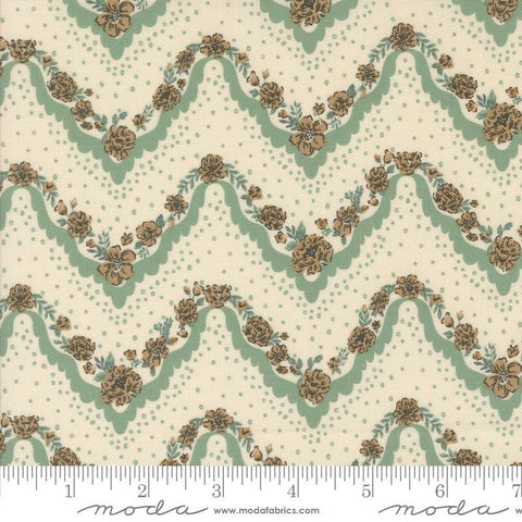 Images of Foraged Found Stripes Mist quilting cotton fabric by Fancy That Design House for Moda Fabrics. Features chevron on a green background. Cute Little Fabric Shop