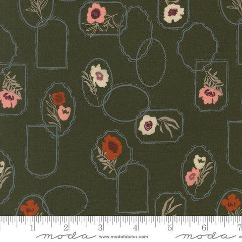 Images of Foraged Found Floral Pine quilting cotton fabric by Fancy That Design House for Moda Fabrics. Features flowers on a green background. Cute Little Fabric Shop