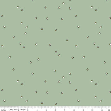 Image of Let's Wander Bobbers Sage quilting cotton fabric by Casey Cometti for Riley Blake Designs. Features bobbers on a green background. Cute Little Fabric Shop