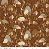 Image of Let's Wander Mountain Music Brown quilting cotton fabric by Casey Cometti for Riley Blake Designs. Features trees on a brown background. Cute Little Fabric Shop