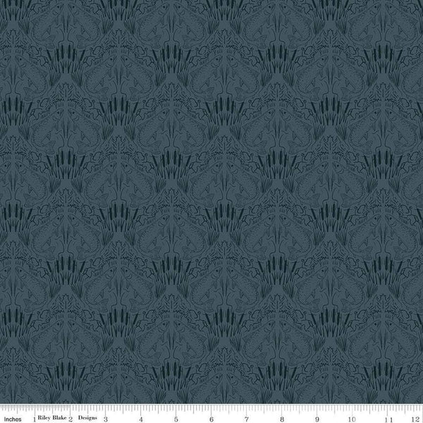 Image of Let&#39;s Wander First Catch Blue quilting cotton fabric by Casey Cometti for Riley Blake Designs. Features fish on a blue background. Cute Little Fabric Shop