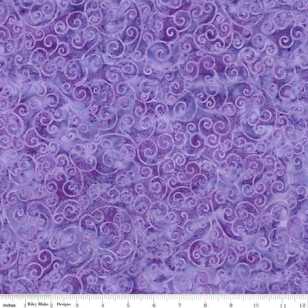 Image of Expressions Batiks Radiant Flourish Orchid quilting cotton fabric by The RBD Designers for Riley Blake Designs. Features swirls on a purple background. Cute Little Fabric Shop