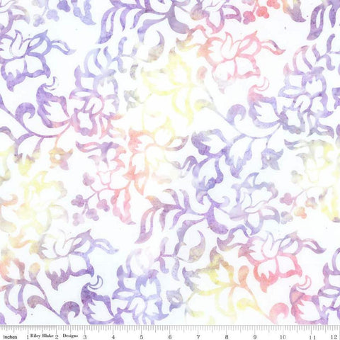Image of Expressions Batiks Radiant Flourish Sugar Cookie quilting cotton fabric by The RBD Designers for Riley Blake Designs. Features flowers on a white background. Cute Little Fabric Shop