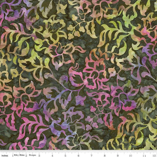 Image of Expressions Batiks Radiant Flourish Garden Party quilting cotton fabric by The RBD Designers for Riley Blake Designs. Features flowers on a green background. Cute Little Fabric Shop