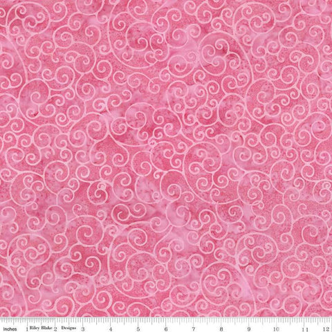 Image of Expressions Batiks Radiant Flourish Cotton Candy quilting cotton fabric by The RBD Designers for Riley Blake Designs. Features swirls on a pink background. Cute Little Fabric Shop