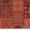 Image of John Wayne American West Bandana Red quilting cotton fabric by Riley Blake Official Product for Riley Blake Designs. Features printed patchwork on a red background. Cute Little Fabric Shop