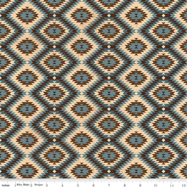 Image of John Wayne American West Southwest Denim quilting cotton fabric by Riley Blake Official Product for Riley Blake Designs. Features diamonds on a blue background. Cute Little Fabric Shop