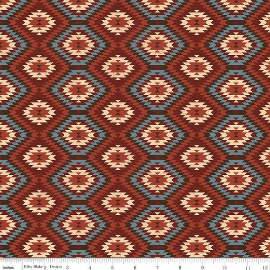 Image of John Wayne American West Southwest Red quilting cotton fabric by Riley Blake Official Product for Riley Blake Designs. Features diamonds on a red background. Cute Little Fabric Shop