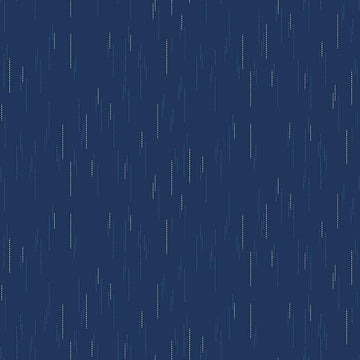 Image of Essence Raindrops Navy quilting cotton fabric by Fran Gulick for Riley Blake Designs. Features rain on a blue background. Cute Little Fabric Shop