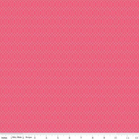 Image of Essence Lattice Hot Pink quilting cotton fabric by Fran Gulick for Riley Blake Designs. Features hexagons on a pink background. Cute Little Fabric Shop