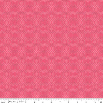 Image of Essence Lattice Hot Pink quilting cotton fabric by Fran Gulick for Riley Blake Designs. Features hexagons on a pink background. Cute Little Fabric Shop
