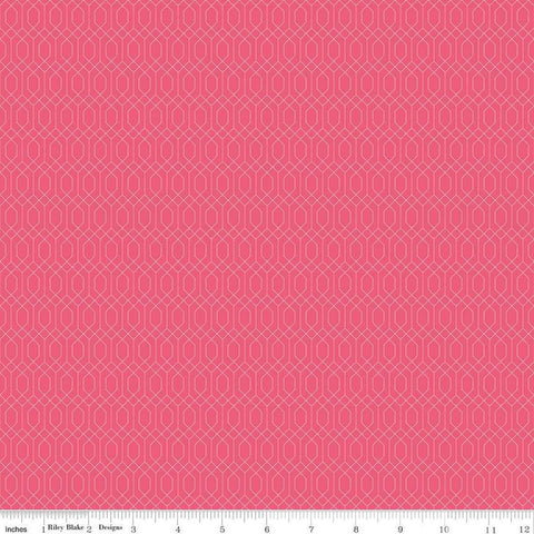 Image of Essence Lattice Hot Pink quilting cotton fabric by Fran Gulick for Riley Blake Designs. Features hexagons on a pink background. Cute Little Fabric Shop